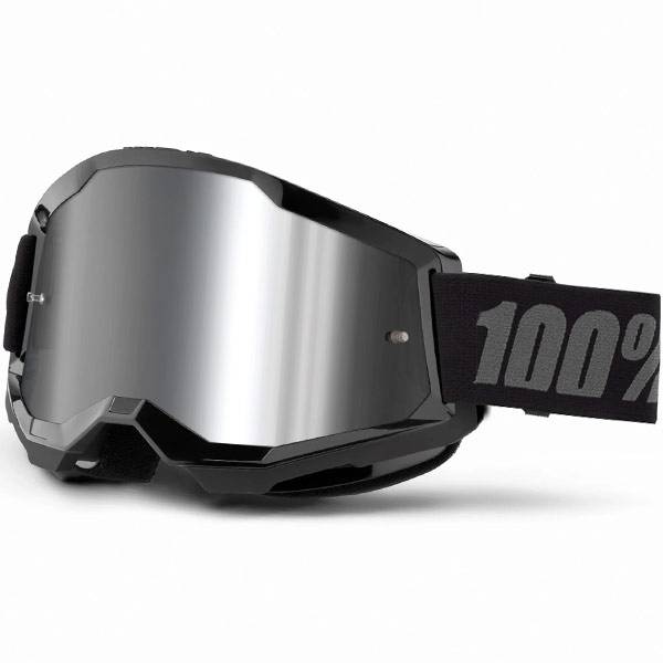 100% Strata 2 Black Grey Silver Mirror Lens Goggles | Dirtbikexpress