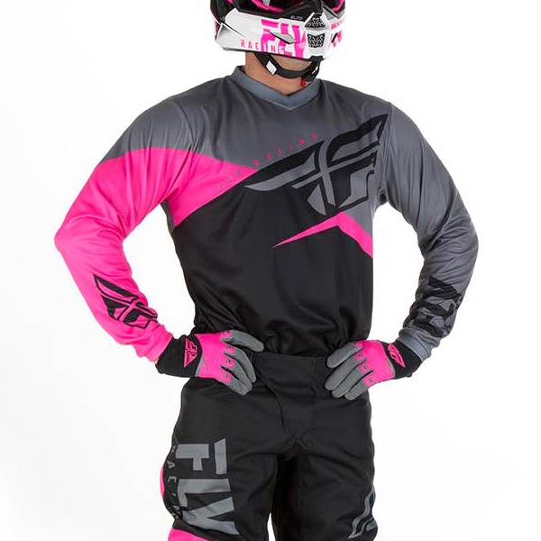 Fly Racing F16 Kids Neon Pink Black Grey Pants