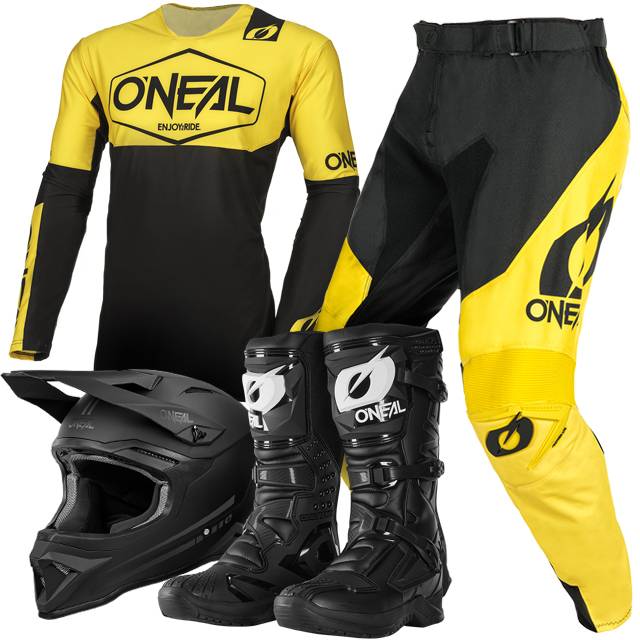 ONeal Mayhem Hexx Black Yellow Black Helmet Kit Boot Complete