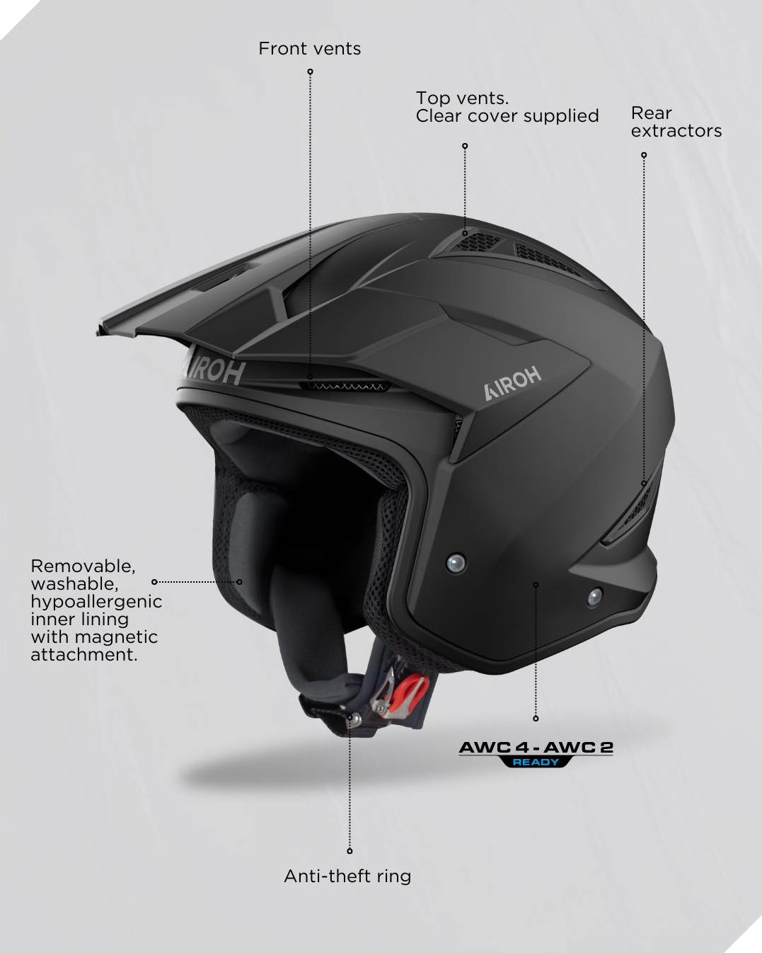 Airoh TRR 2 Trials Helmet - Matt Black | Dirtbikexpress